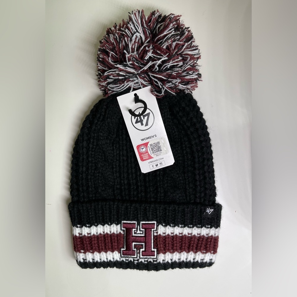Harvard University Crimson Womens Beanie Pom Winter Hat 47 Brand NWT Black